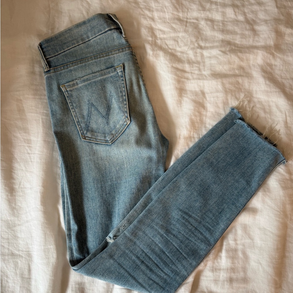 MOTHER Light Blue Distressed Skinny Jeans